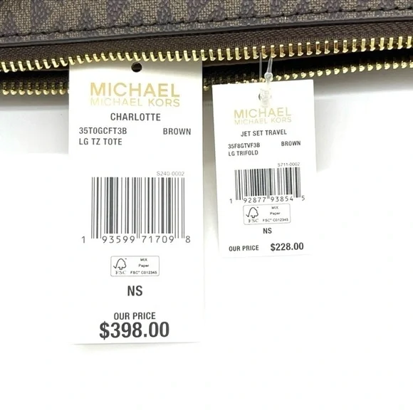Michael Kors Large Charlotte Tote Bag & Large Trifold Wallet Brown (NWT)